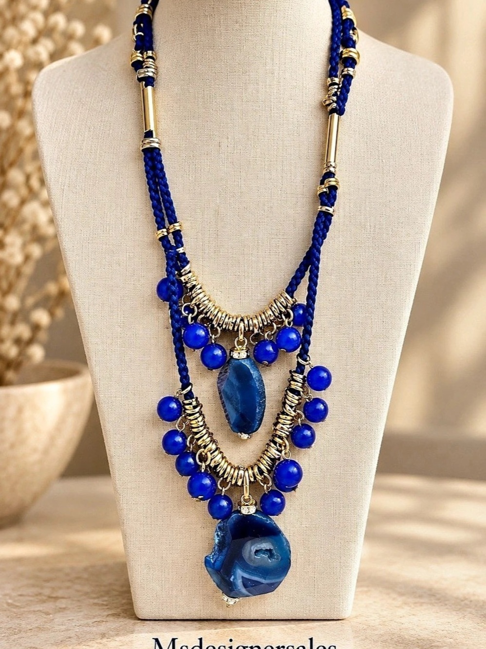 Blue & Gold Layered Statement Necklace 259